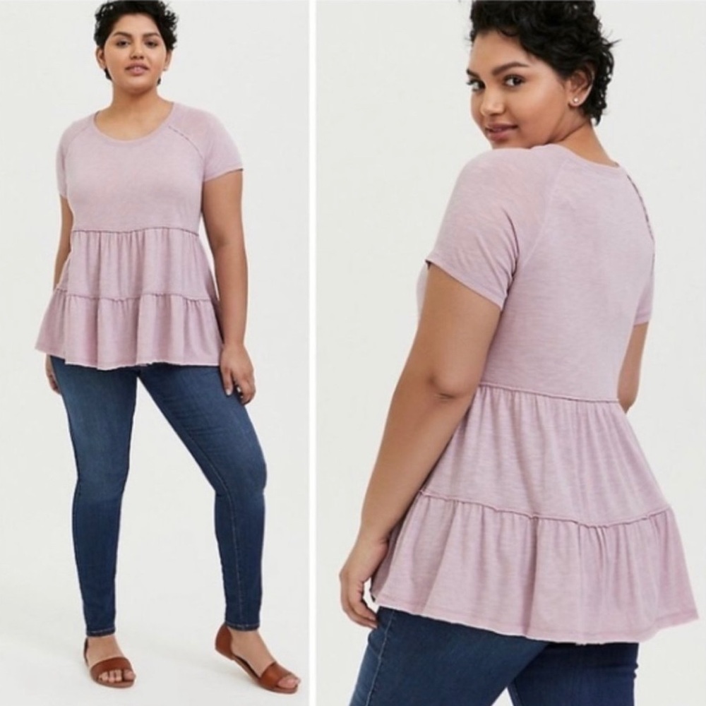 TORRID Babydoll Slub Scoop Neck Tiered Top